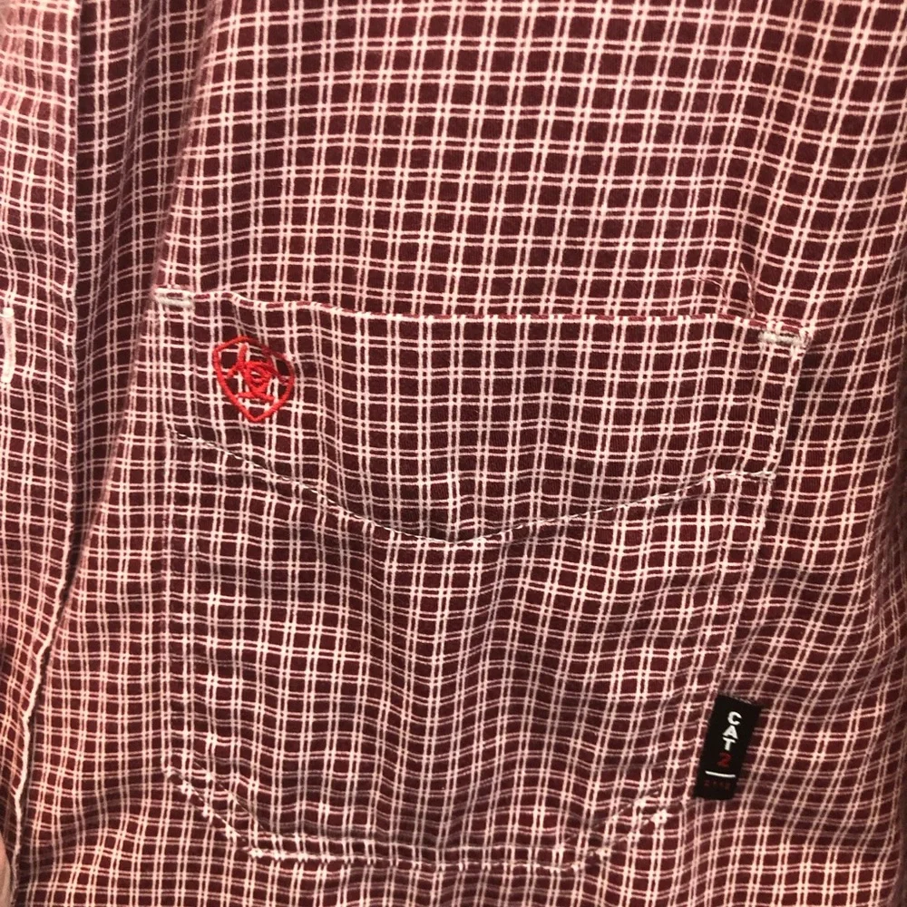 Ariat FR Work Shirt Men's Red Wine Check Plaid CAT 2 8.9 ATPV Flame Resistant